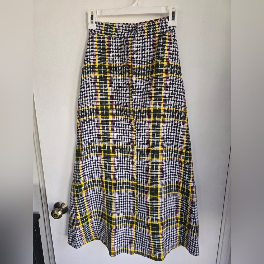Pandora Vintage Plaid Maxi Skirt - Yellow and Black Size 6 Vintage
